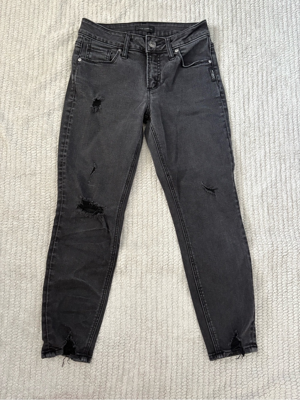 Silver Jeans Black Distressed Skinny Jeans